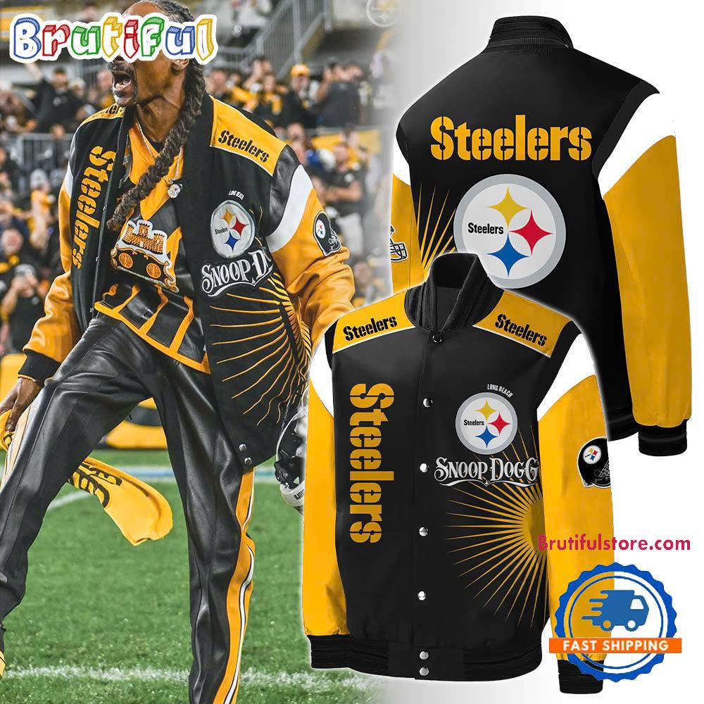 Pittsburgh Steelers x Snoop Dog Baseball Jacket Varsity Jacket - Black - All-Over-Printed Jacket