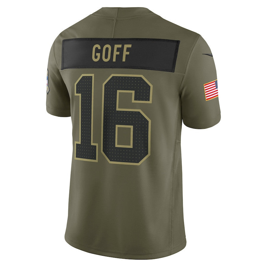 Jared Goff 16 Detroit Lions 2025 Salute To Service Men Jersey - Olive