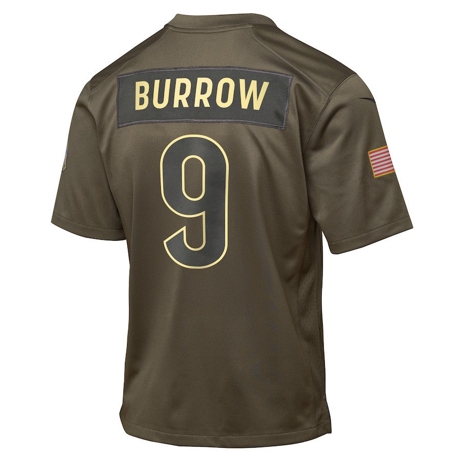 Joe Burrow 9 Cincinnati Bengals 2025 Salute to Service YOUTH Jersey - Olive
