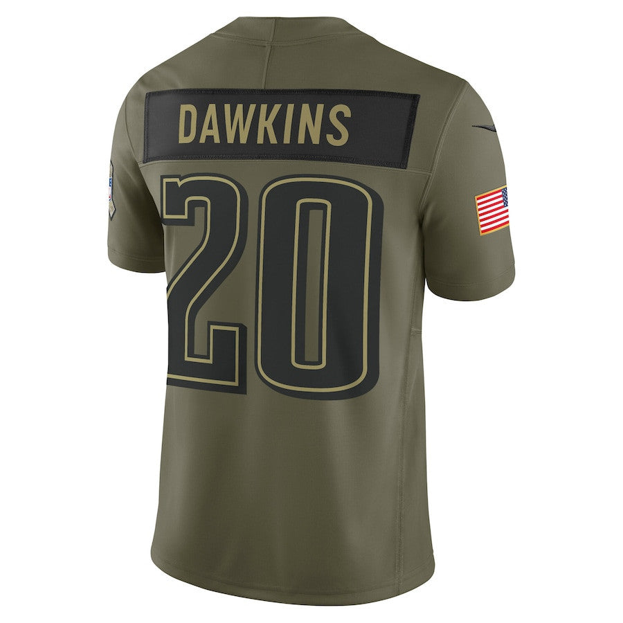 Brian Dawkins 20 Philadelphia Eagles 2025 Salute To Service Men Jersey - Olive