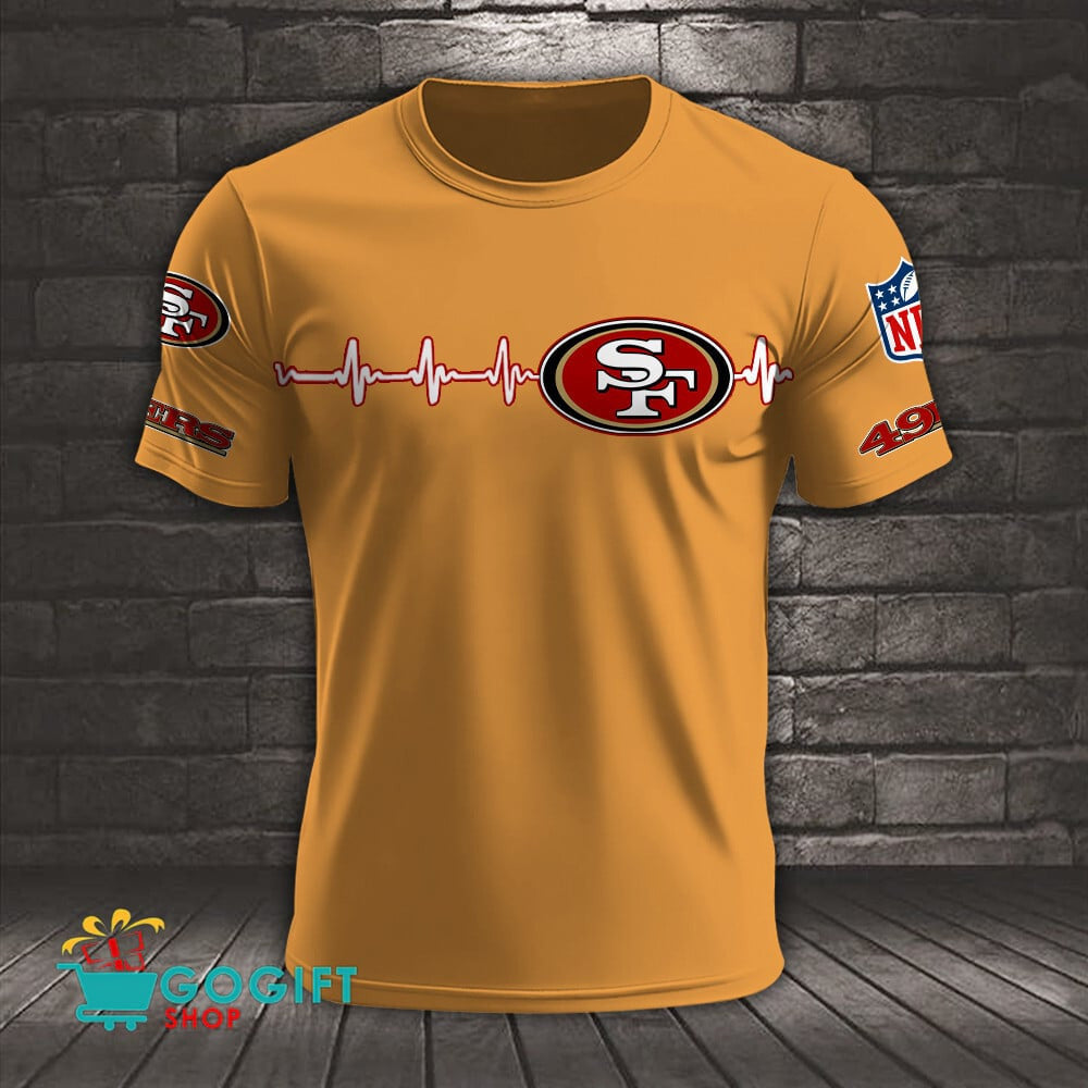 San Francisco 49ers Heart Beat Simple Style All Over Printed T-shirt