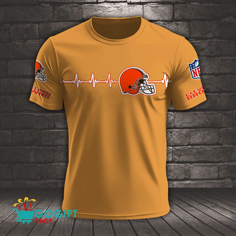 Cleveland Browns Heart Beat Simple Style All Over Printed T-shirt