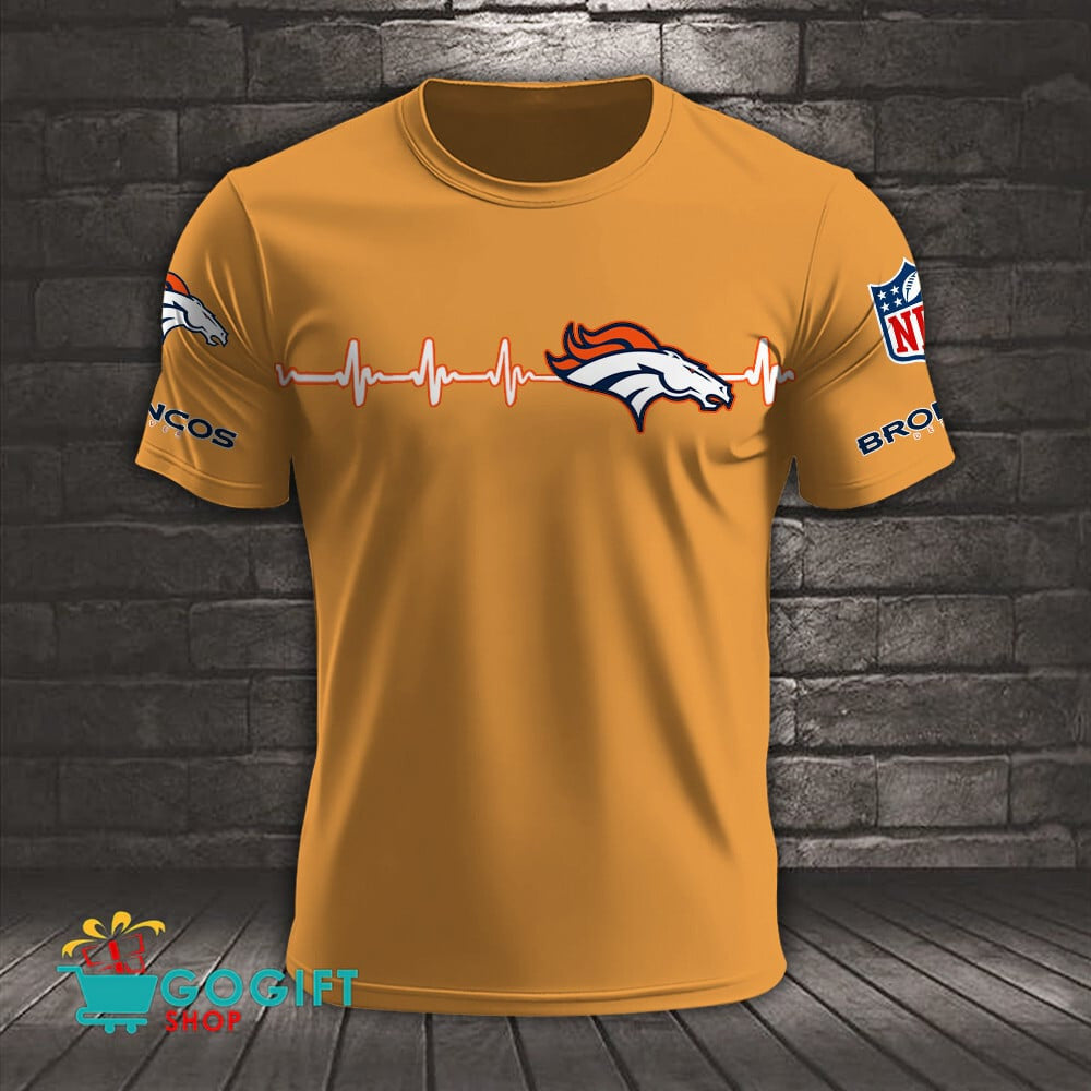 Denver Broncos Heart Beat Simple Style All Over Printed T-shirt