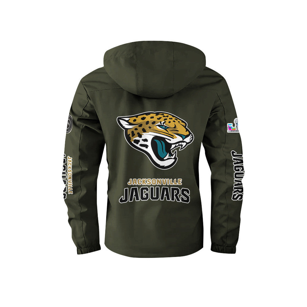 Jacksonville Jaguars 2026 Super Bowl LX Army Green Parka Coat – Printed Logos