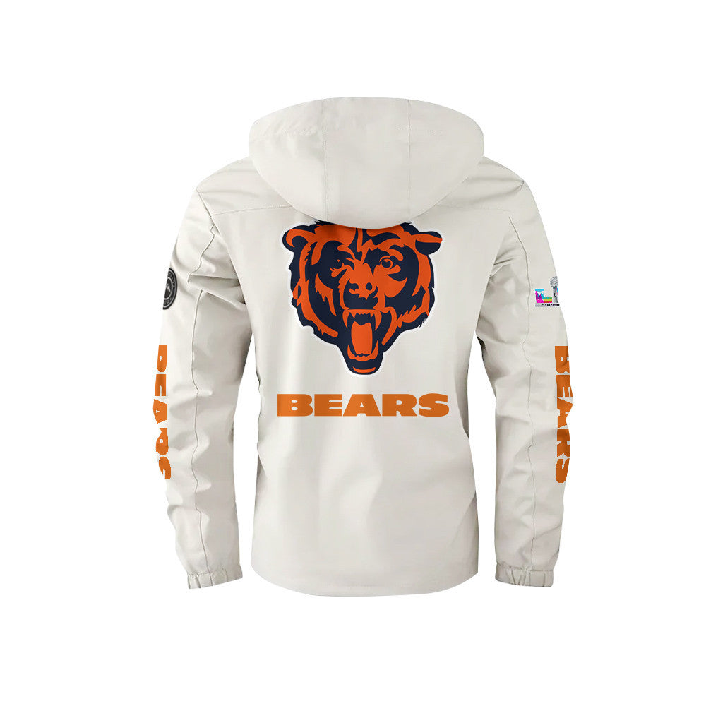 Chicago Bears 2026 Super Bowl LX White Parka Coat – Printed Logos