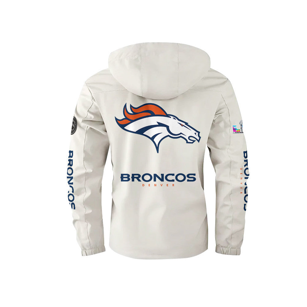 Denver Broncos 2026 Super Bowl LX White Parka Coat – Printed Logos