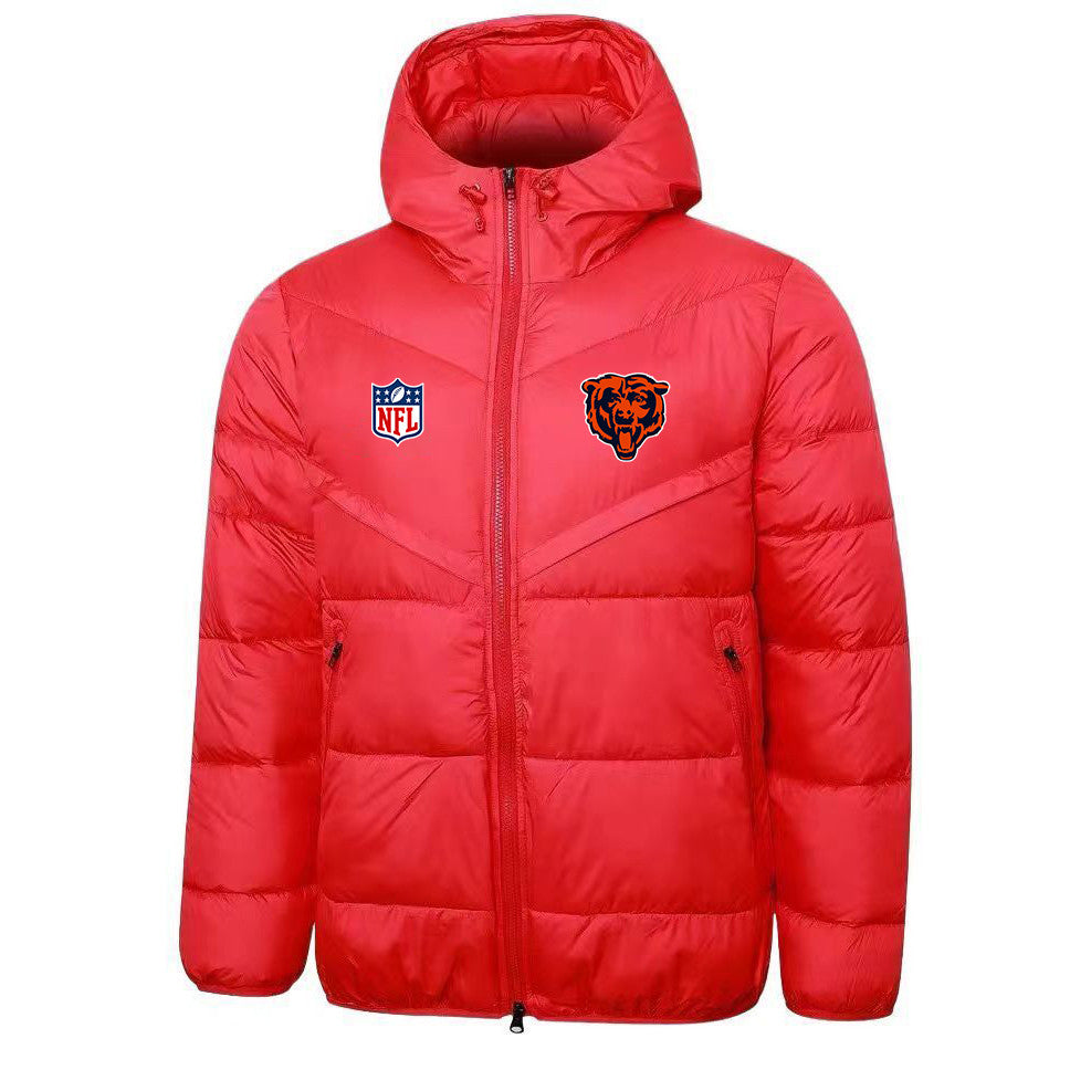 Chicago Bears Red Quilt Down Jacket - Heat-Printed Logos