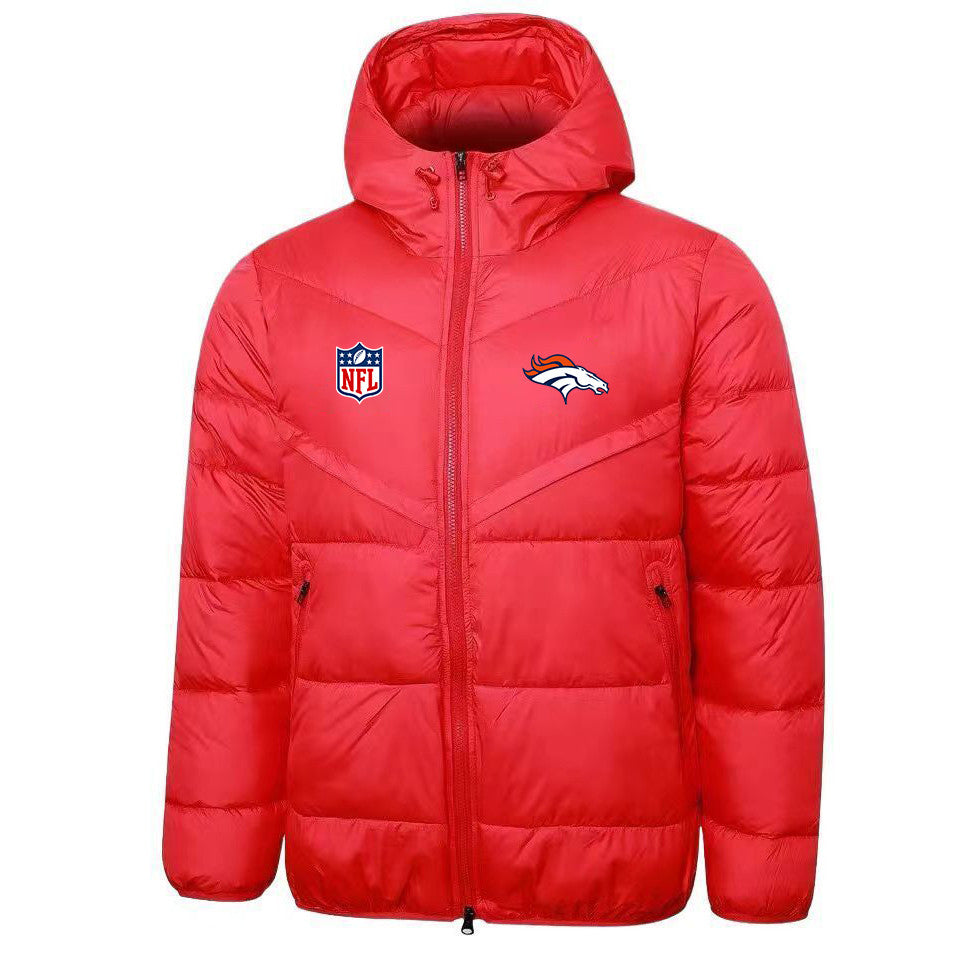 Denver Broncos Red Quilt Down Jacket - Heat-Printed Logos