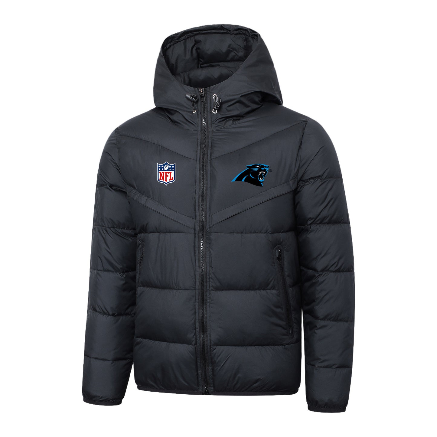 Carolina Panthers Black Quilt Down Jacket - Heat-Printed Logos