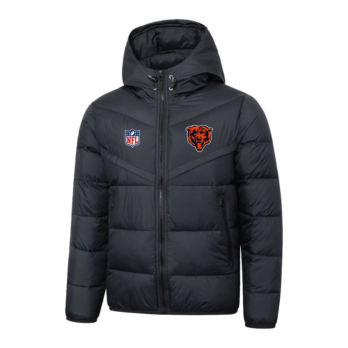 Chicago Bears Black Quilt Down Jacket - Heat-Printed Logos