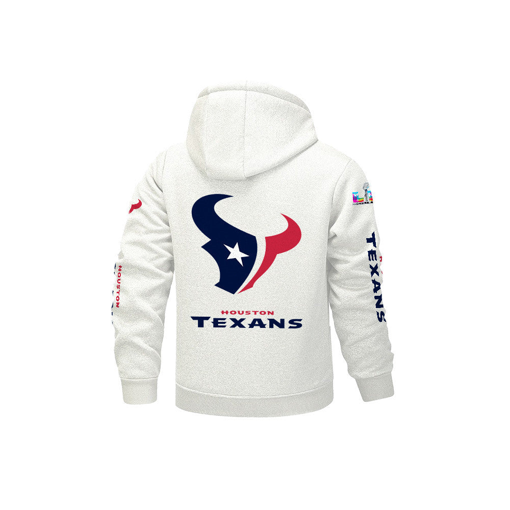 Houston Texans 2026 Super Bowl LX White Fleece Zip-Up Jacket – Printed Logos, Personalized Name