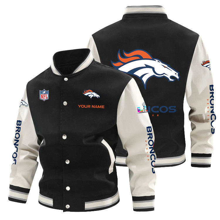 Denver Broncos 2026 Super Bowl LX All-Over Print Baseball Jacket – Black