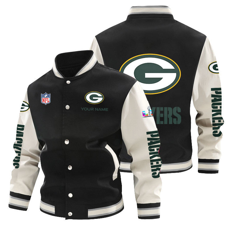 Green Bay Packers 2026 Super Bowl LX All-Over Print Baseball Jacket – Black