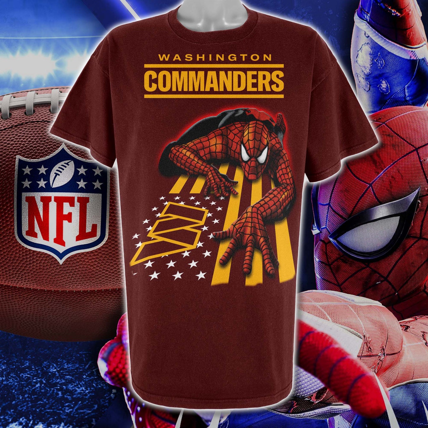 Washington Commanders & Spiderman America Flag T-Shirt