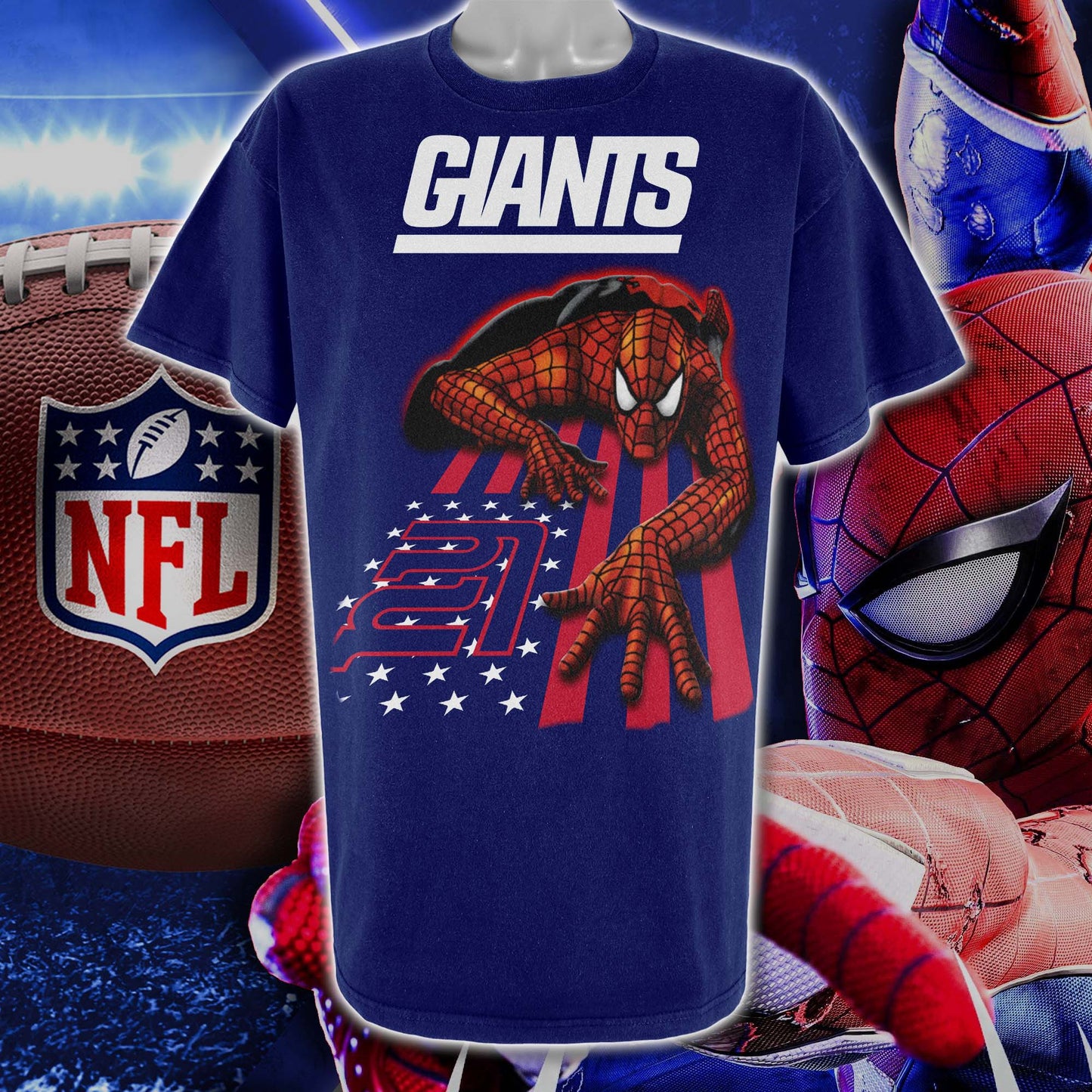 New York Giants & Spiderman America Flag T-Shirt
