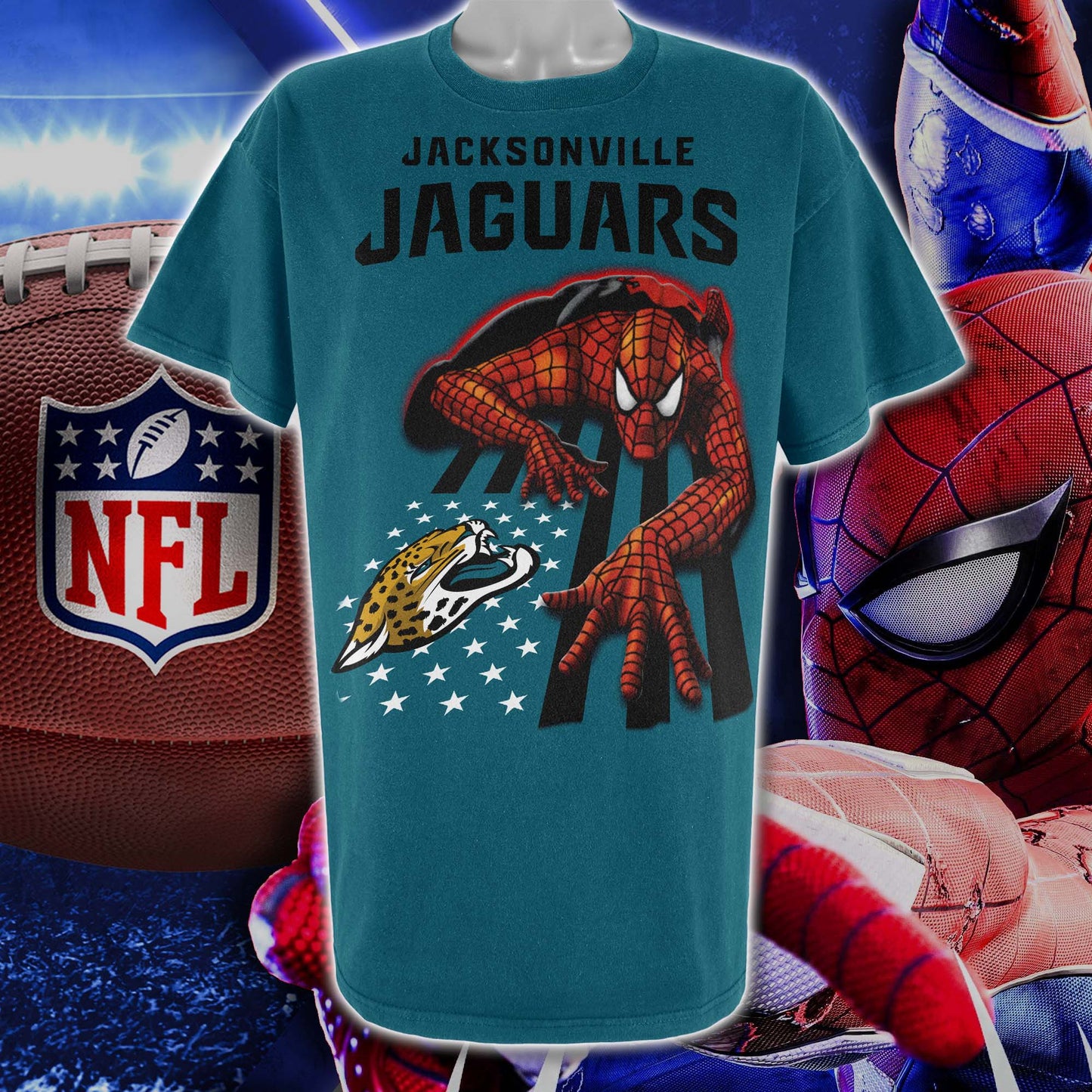 Jacksonville Jaguars & Spiderman America Flag T-Shirt
