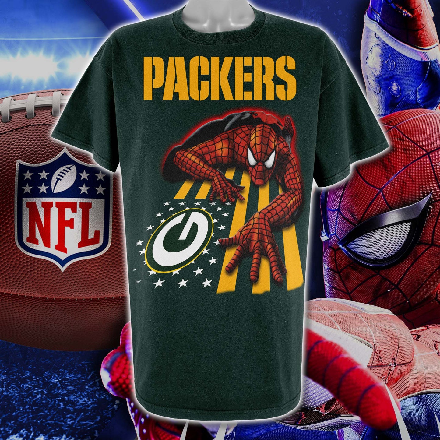 Green Bay Packers & Spiderman America Flag T-Shirt