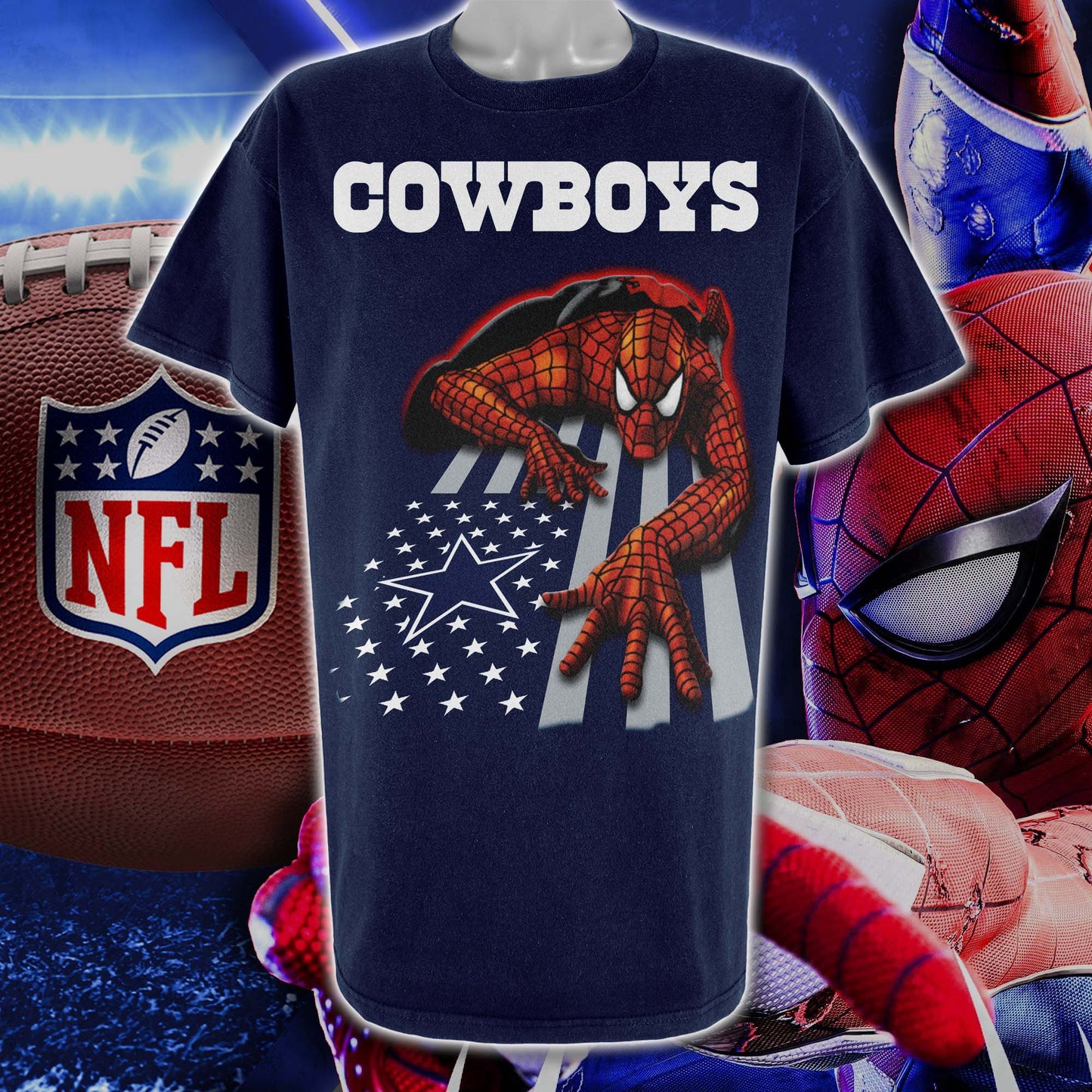 Dallas Cowboys & Spiderman America Flag T-Shirt