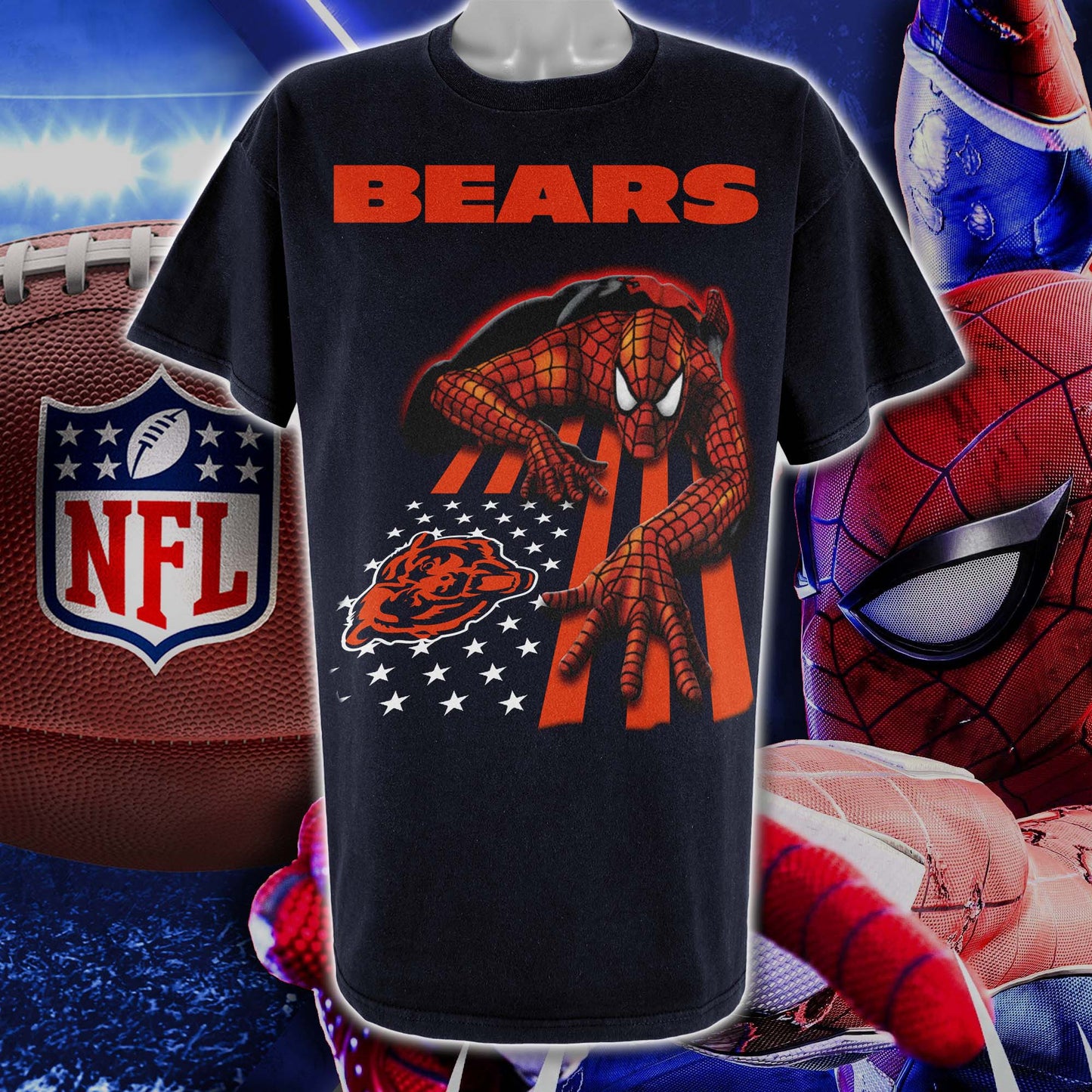 Chicago Bears & Spiderman America Flag T-Shirt