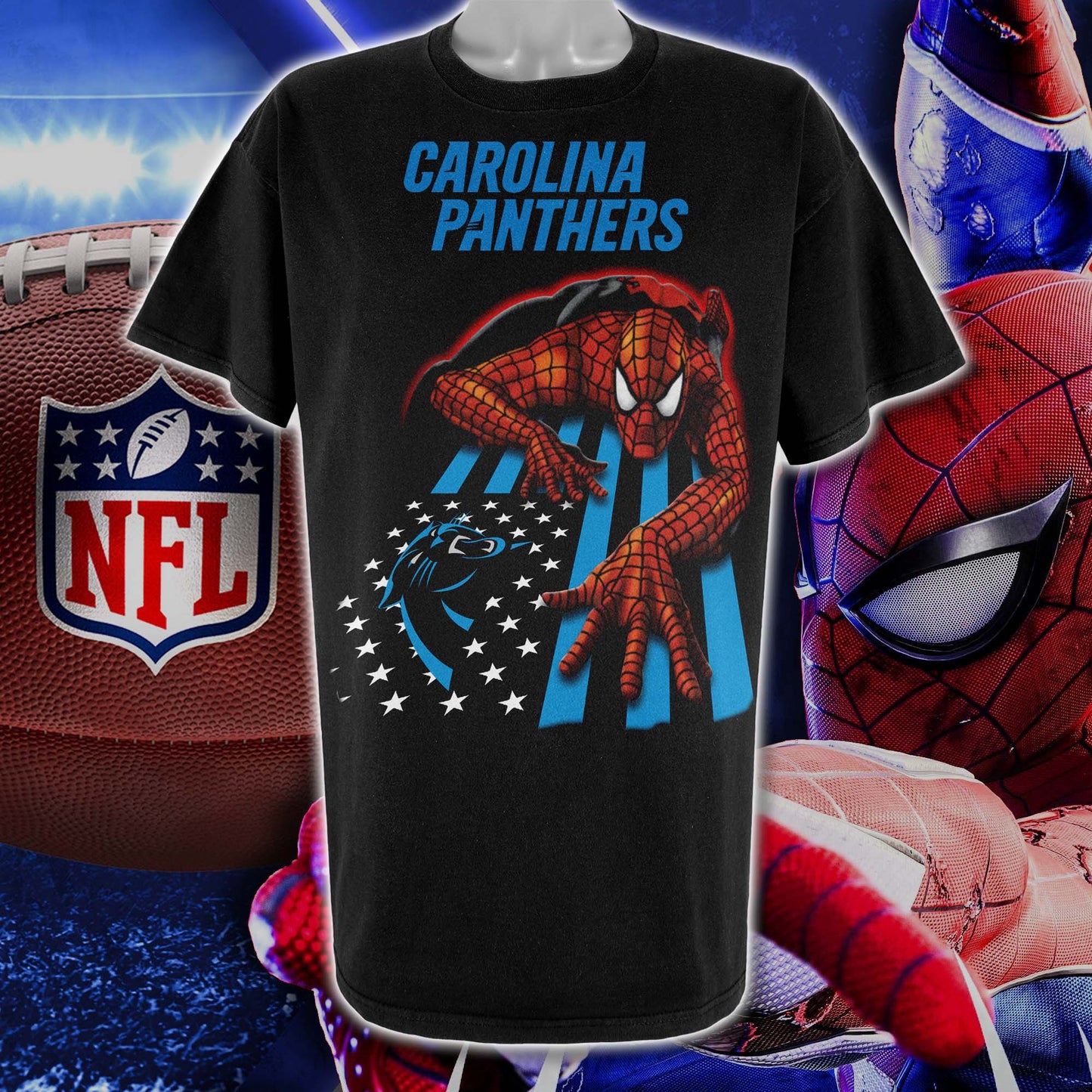 Carolina Panthers & Spiderman America Flag T-Shirt