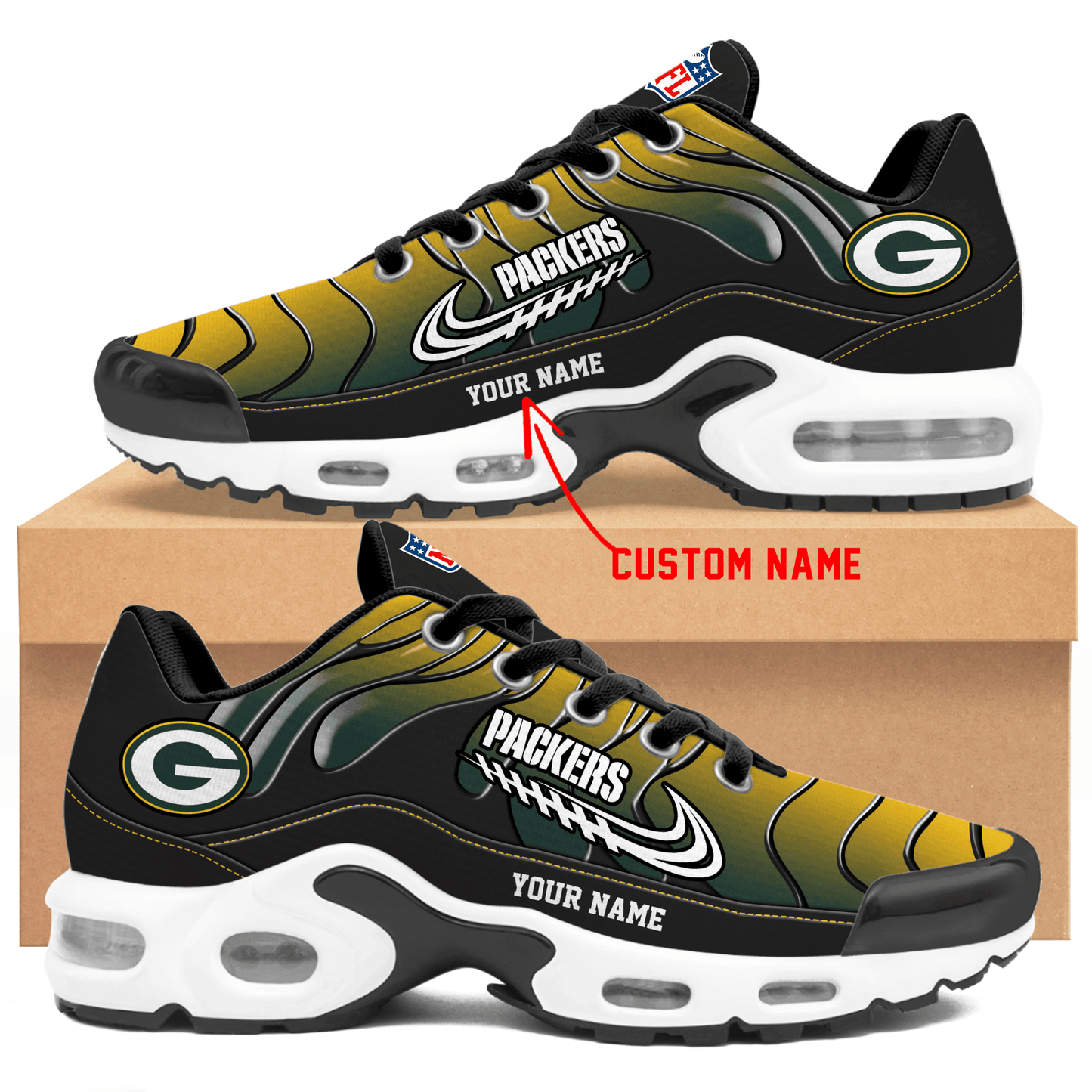 Green Bay Packers Ombre Limited Edition Custom Name Air Max Shoes Sneakers For Men And Women
