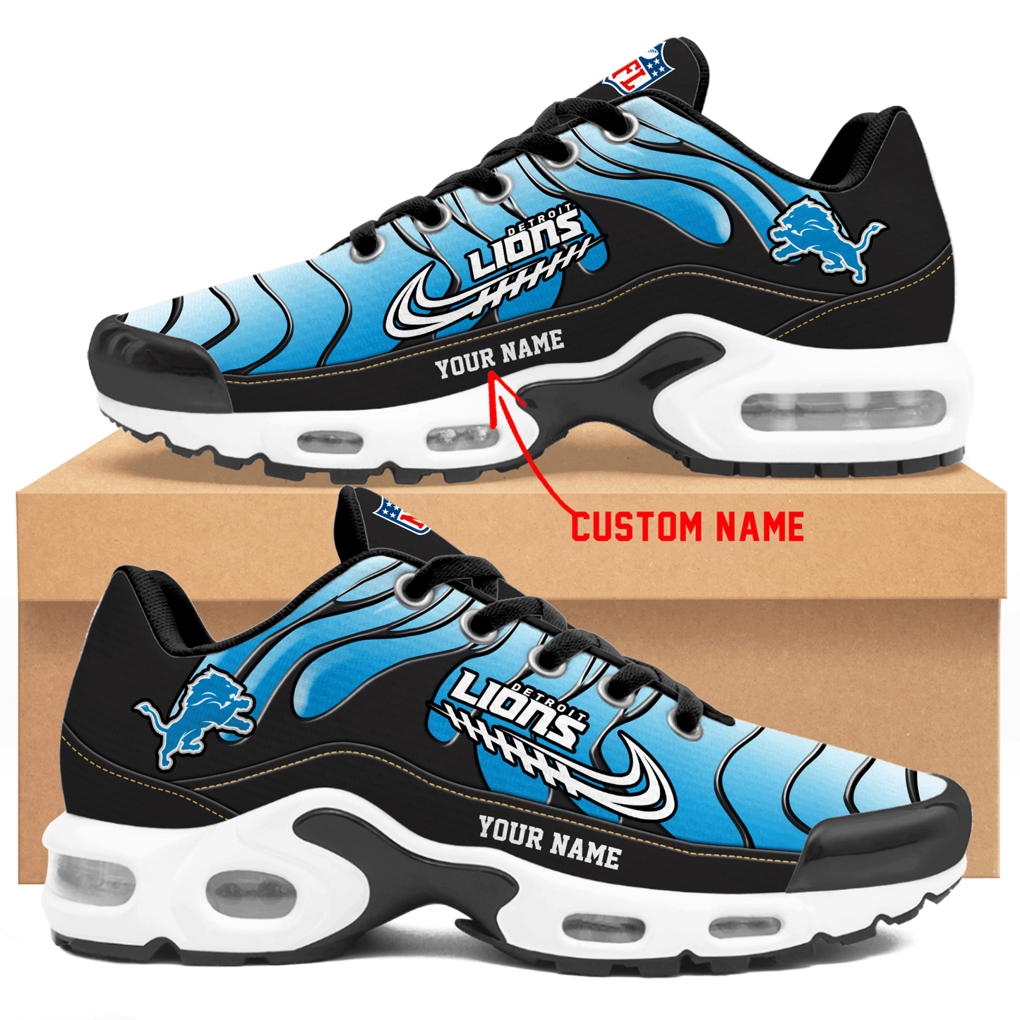 Detroit Lions Ombre Limited Edition Custom Name Air Max Shoes Sneakers For Men And Women