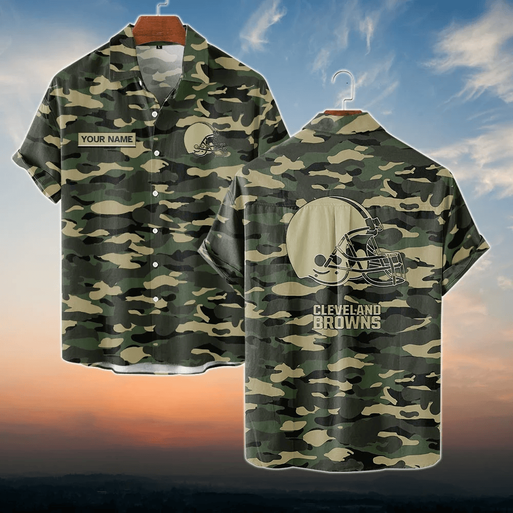 Cleveland Browns NFL Dark Camo Custom Name Hawaiian Shirt