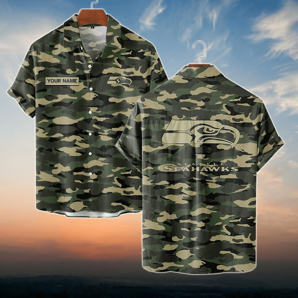 Seattle Seahawks NFL Dark Camo Custom Name Hawaiian Shirt