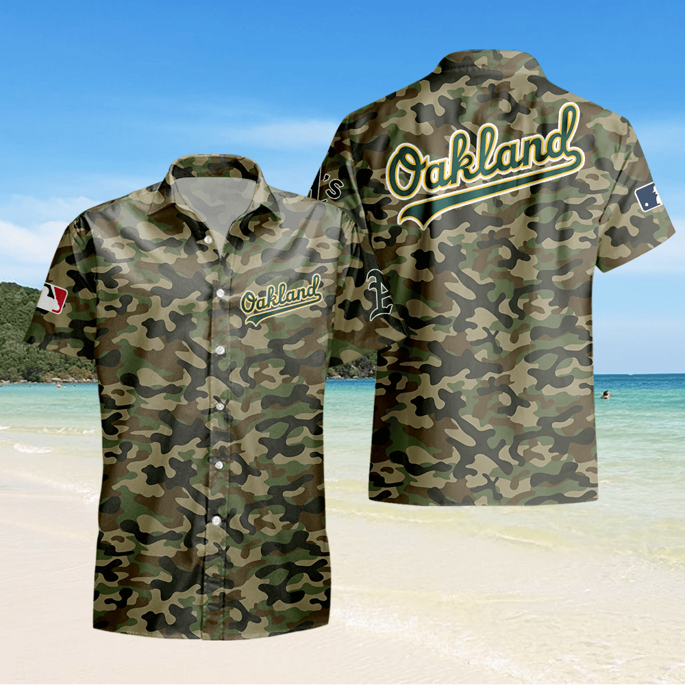 Oakland Athletics Camo Hawaiian Shirt - Green