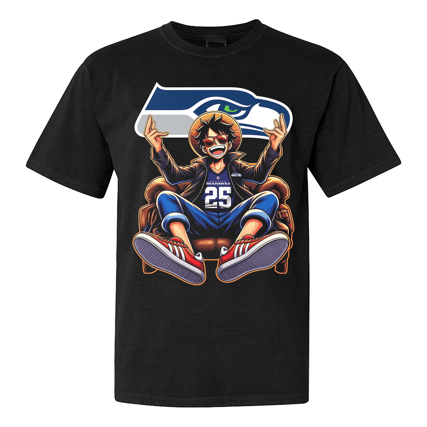 Seattle Seahawks Luffy T-shirt - Black