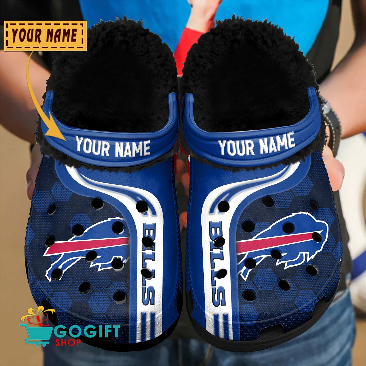 Buffalo Bills Honeycomb Pattern Custom Name Fleece Crocs Clogs Shoes
