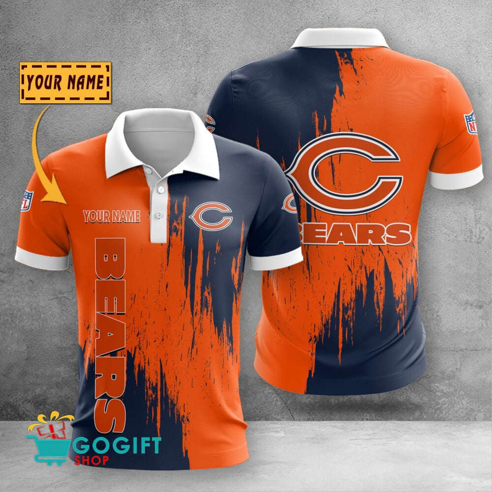 Chicago Bears Custom Name Scratched Color 3D Printed Polo Shirt