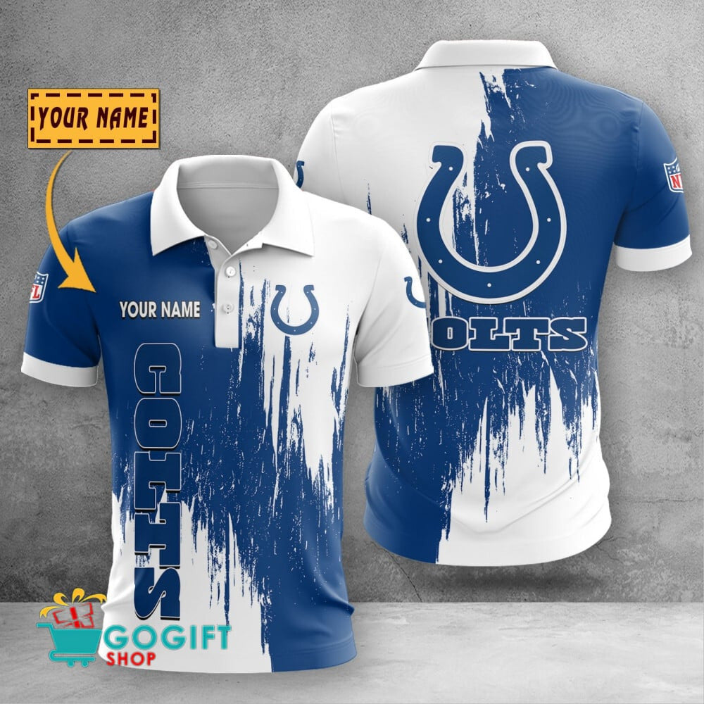 Indianapolis Colts Custom Name Scratched Color 3D Printed Polo Shirt