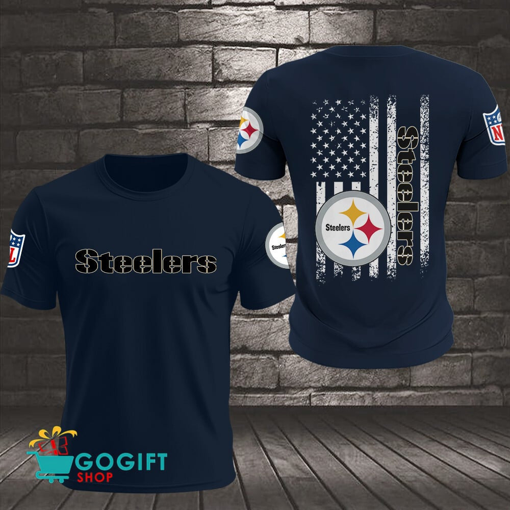 Pittsburgh Steelers US Flag Vintage Style All Over Printed T-shirt
