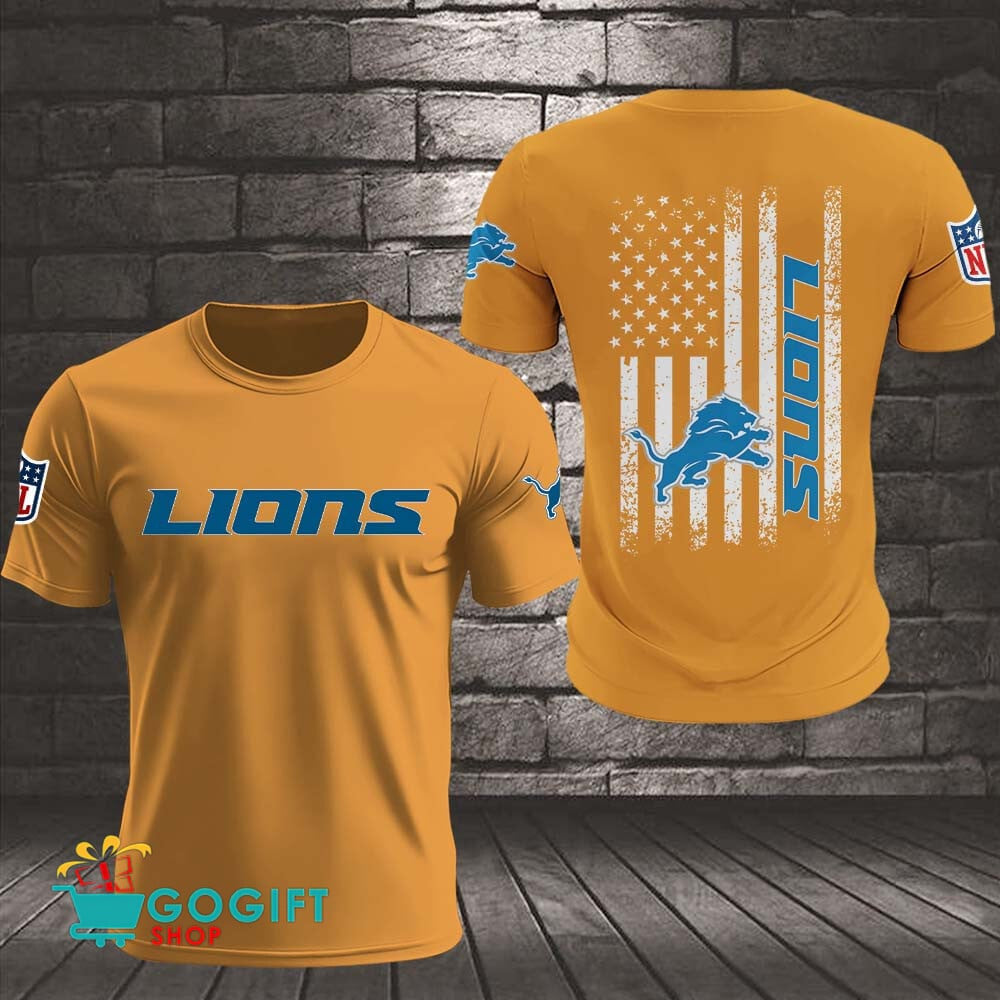 Detroit Lions US Flag Vintage Style All Over Printed T-shirt