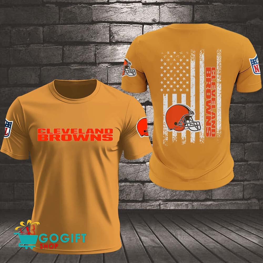 Cleveland Browns US Flag Vintage Style All Over Printed T-shirt