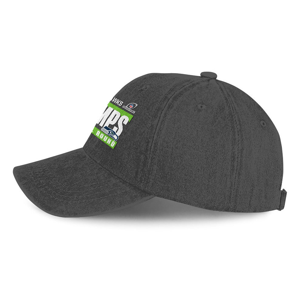 Seattle Seahawks Divisional Champs 25/26 Washed Cotton Cap – Printed Graphic - Dark Grey