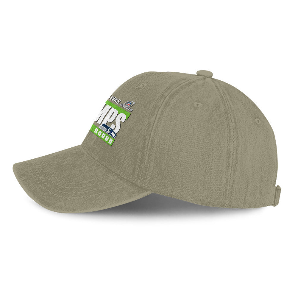 Seattle Seahawks Divisional Champs 25/26 Washed Cotton Cap – Printed Graphic - Olive Khaki