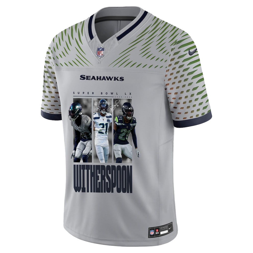 Devon Witherspoon 21 Seattle Seahawks Super Bowl LX Electric Run Threat Jersey – Grey