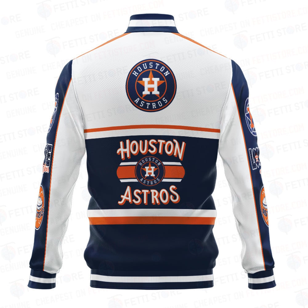 Houston Astros Baseball White And Dark Blue Pattern Varsity Jacket - All-Over-Printed Jacket