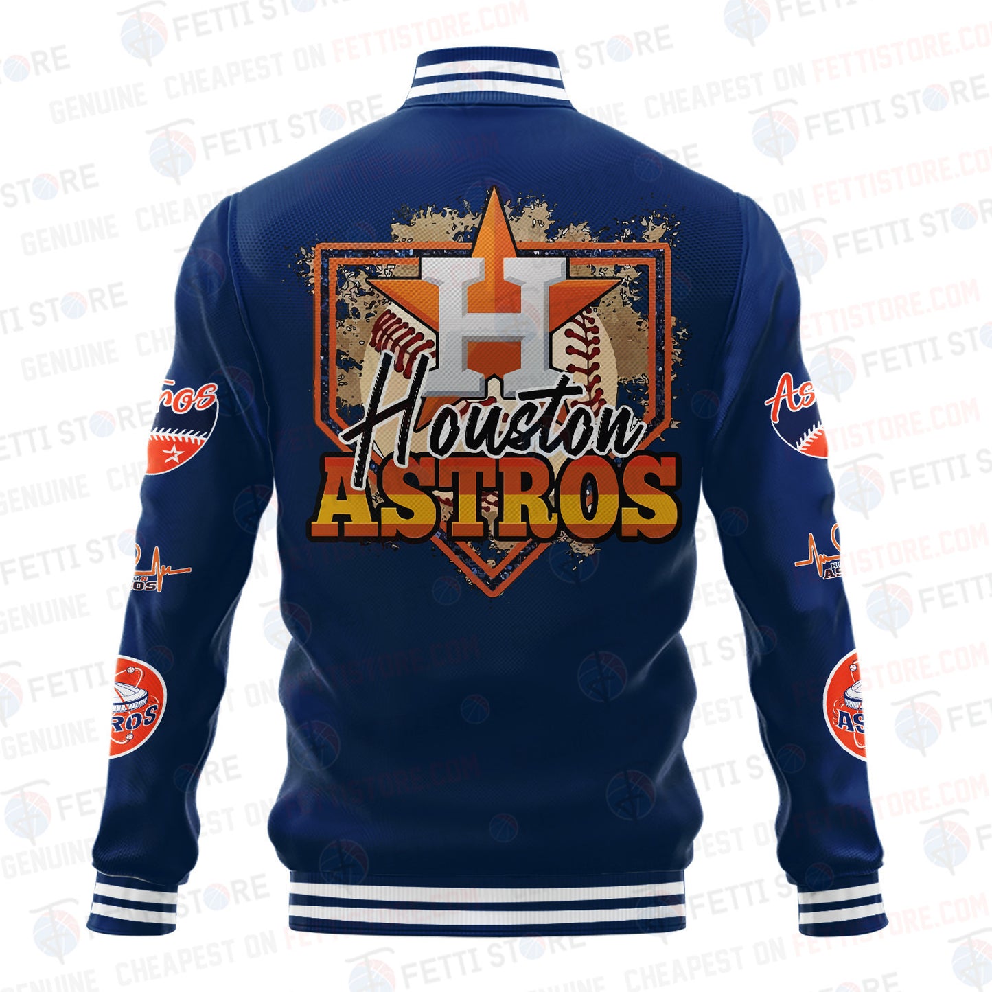 Houston Astros American League Baseball Vintage Pattern Varsity Jacket - All-Over-Printed Jacket