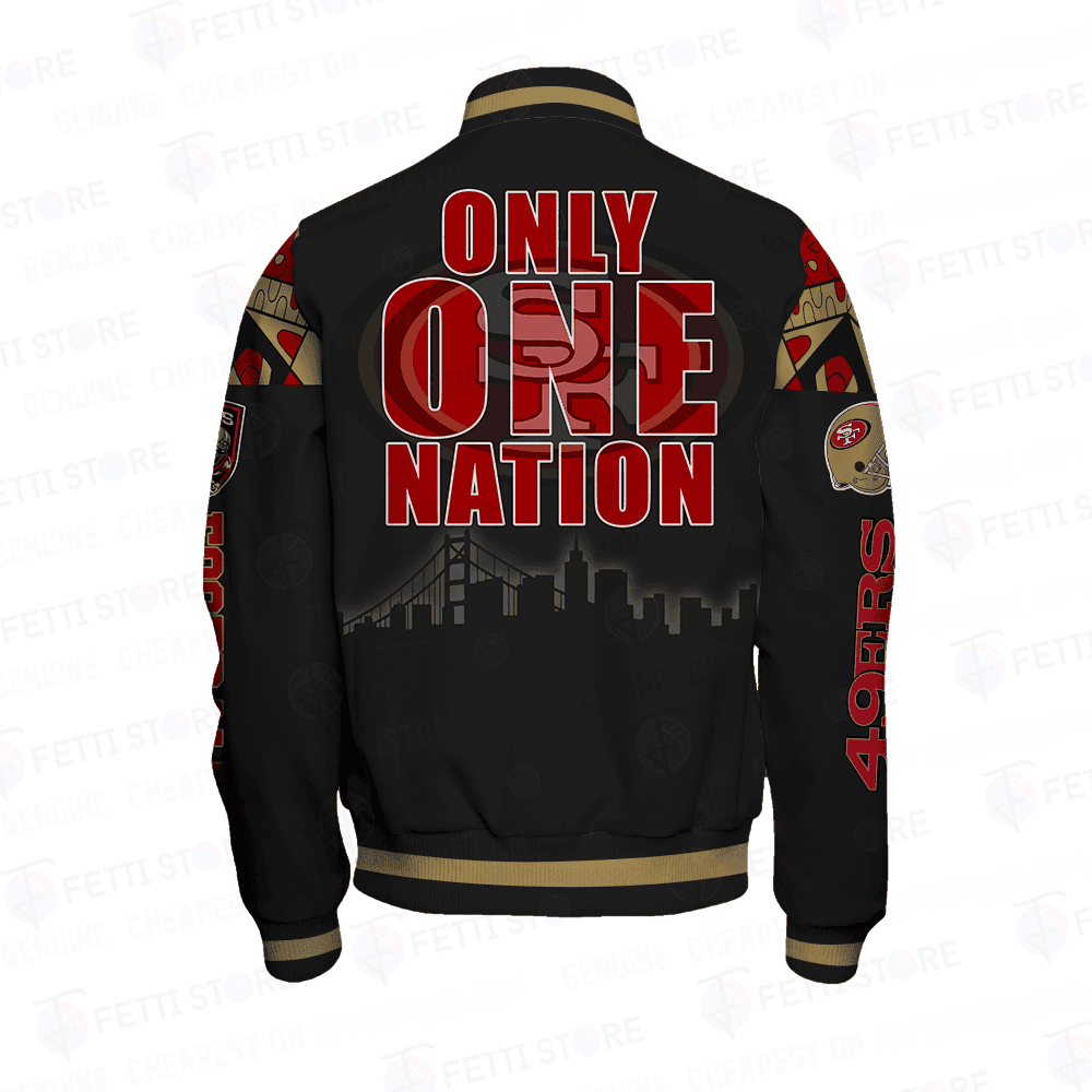 San Francisco 49ers Only One Nation Print Varsity Jacket - All-Over-Printed Jacket