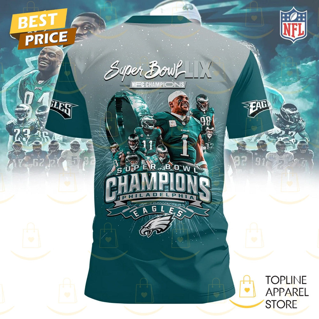 Philadelphia Eagles 2025 Champions Super Bowl LIX All Over Printed T-Shirt - Midnight Green