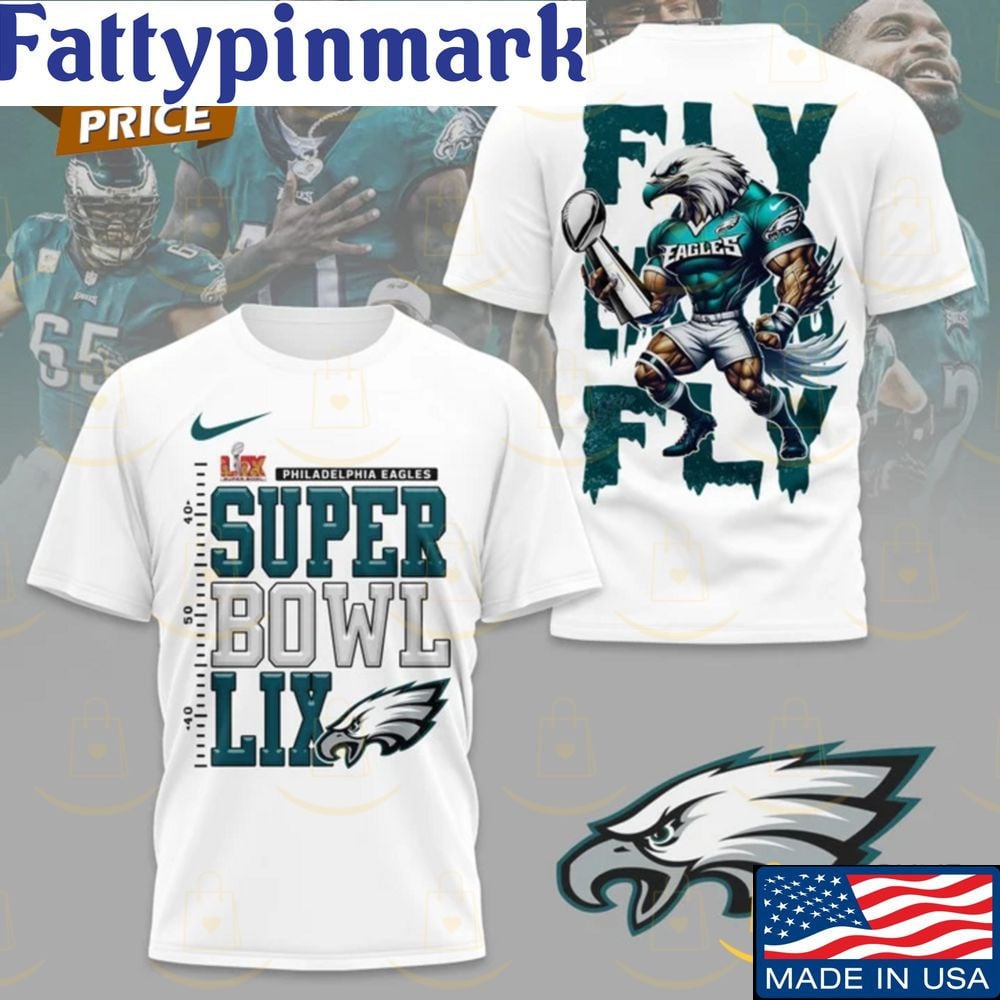 Philadelphia Eagles Champions Super Bowl LIX Fly Eagles Fly All Over Printed T-Shirt - White
