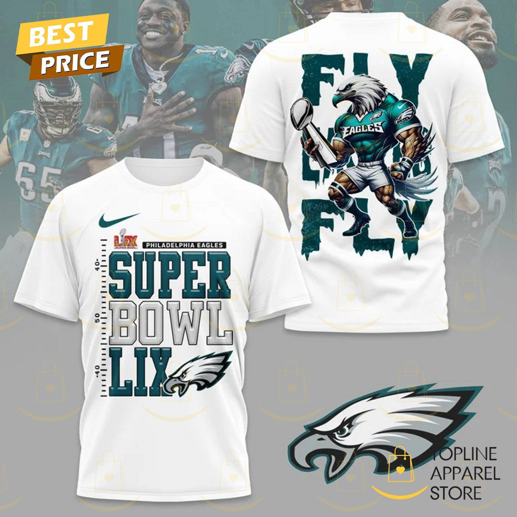 Philadelphia Eagles Champions Super Bowl LIX – Fly Eagles Fly All Over Printed T-Shirt - White