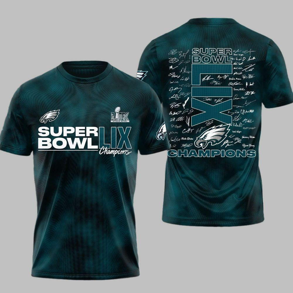 Philadelphia Eagles Super Bowl LIX Champions 2025 All Over Printed T-Shirt - Midnight Green