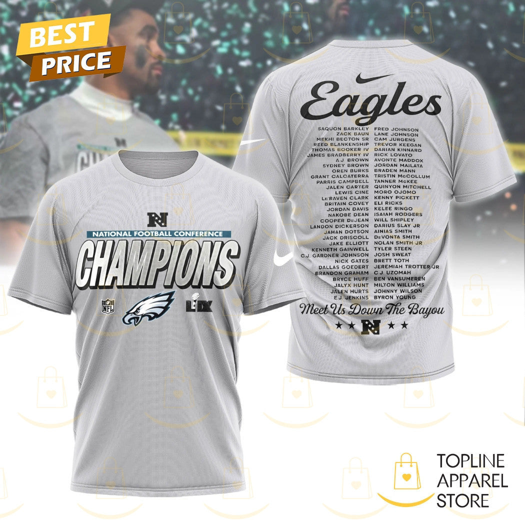 Philadelphia Eagles Champions Super Bowl LIX – Meet Us Down The Bayou All Over Printed T-Shirt - Gray