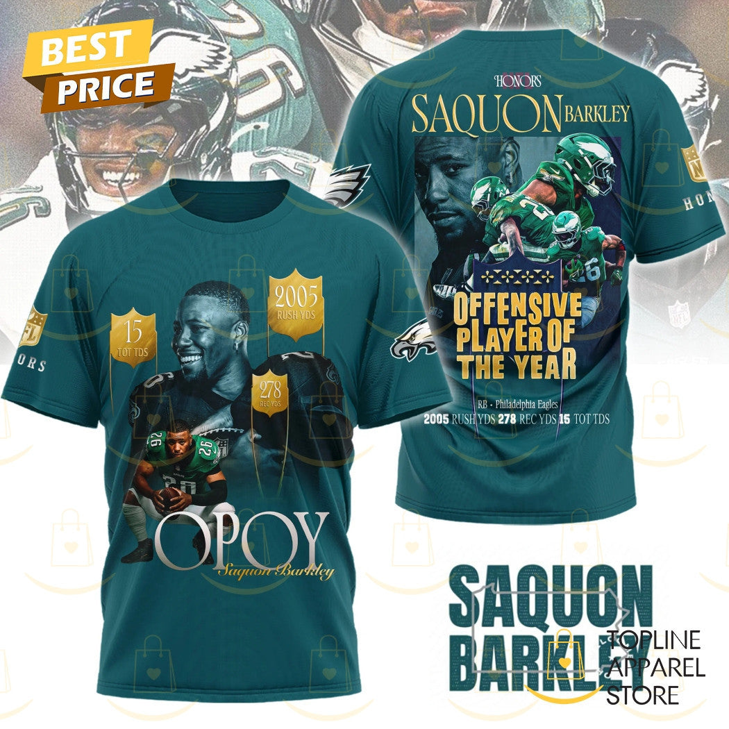 Saquon Barkley Offensive Player Of The Year Philadelphia Eagles All Over Printed T-Shirt - Midnight Green
