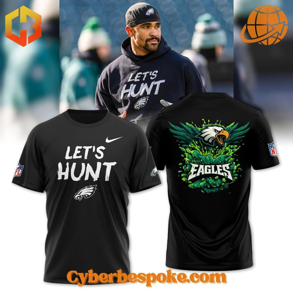 Let's Hunt 2025 Philadelphia Eagles All Over Printed T-Shirt - Black