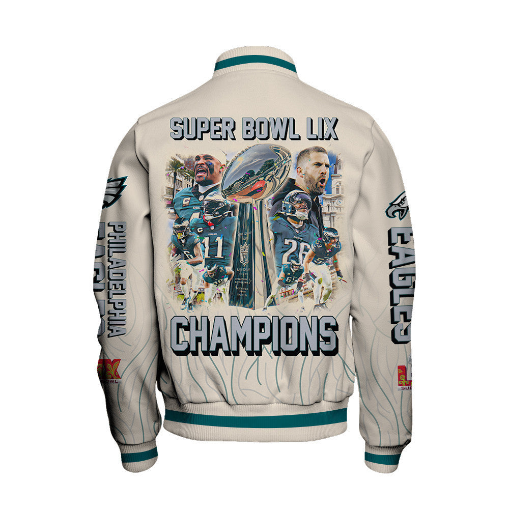 Philadelphia Eagles Super Bowl LIX Champions Unstoppable Force Varsity Jacket - All-Over-Printed Jacket